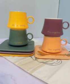 فنجان سینی دار سرامیکی قاشق دار طرح کوزه ای کد 1740