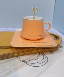 فنجان سینی دار سرامیکی قاشق دار طرح کوزه ای کد 1740