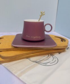 فنجان سینی دار سرامیکی قاشق دار طرح کوزه ای کد 1740