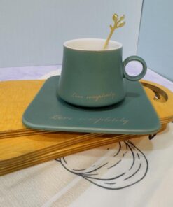 فنجان سینی دار سرامیکی قاشق دار طرح کوزه ای کد 1740