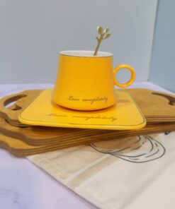 فنجان سینی دار سرامیکی قاشق دار طرح کوزه ای کد 1740