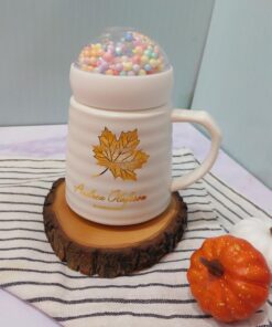 ماگ درپیچی طرح برگ طلایی