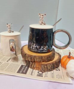 ماگ ست خرسی سفید مشکی دسته بزرگ کد1501