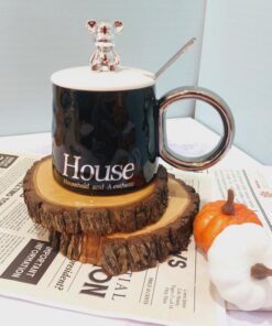 ماگ ست خرسی سفید مشکی دسته بزرگ کد1501