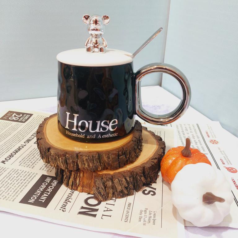 ماگ ست خرسی سفید مشکی دسته بزرگ کد1501