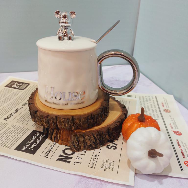 ماگ ست خرسی سفید مشکی دسته بزرگ کد1501