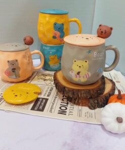 ماگ طرح خرس رنگی قاشق فانتزی کد1503