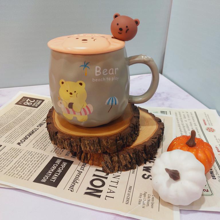 ماگ طرح خرس رنگی قاشق فانتزی کد1503