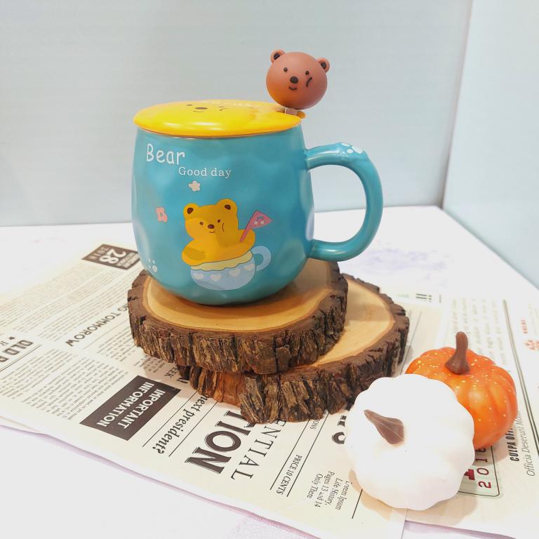 ماگ طرح خرس رنگی قاشق فانتزی کد1503