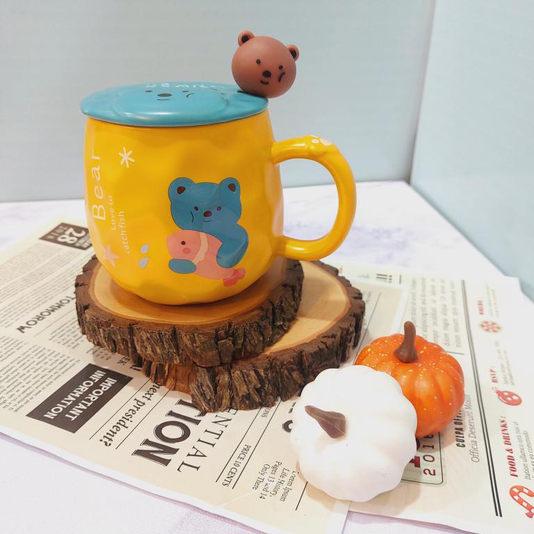 ماگ طرح خرس رنگی قاشق فانتزی کد1503