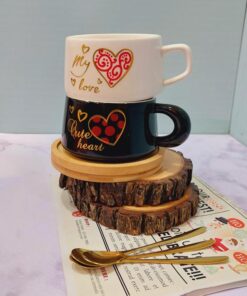 فنجون لاته خوری سینی چوبی قلبی کد 1545