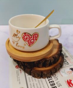 فنجون لاته خوری سینی چوبی قلبی کد 1545