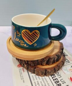 فنجون لاته خوری سینی چوبی قلبی کد 1545