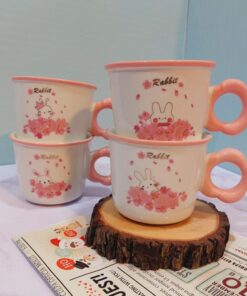 ماگ خرگوش صورتی دسته گلی کد 1569