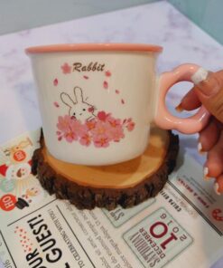 ماگ خرگوش صورتی دسته گلی کد 1569