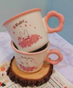 ماگ خرگوش صورتی دسته گلی کد 1569