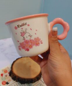 ماگ خرگوش صورتی دسته گلی کد 1569