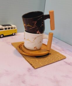 ماگ ماربل دسته چوبی سفید و مشکی کد 1150