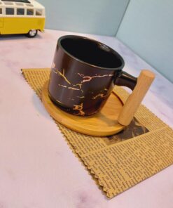 ماگ ماربل دسته چوبی سفید و مشکی کد 1150