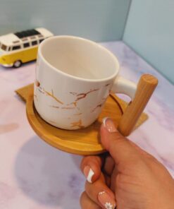 ماگ ماربل دسته چوبی سفید و مشکی کد 1150