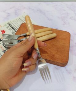 قاشق چنگال استیل دسته چوبی غذاخوری کد 1627
