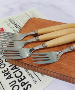 قاشق چنگال استیل دسته چوبی غذاخوری کد 1627