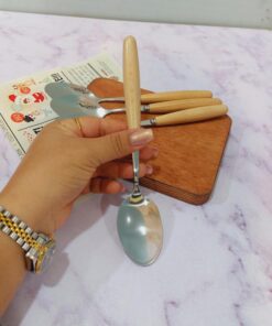 قاشق چنگال استیل دسته چوبی غذاخوری کد 1627
