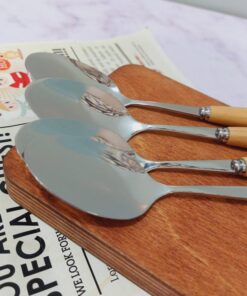 قاشق چنگال استیل دسته چوبی غذاخوری کد 1627