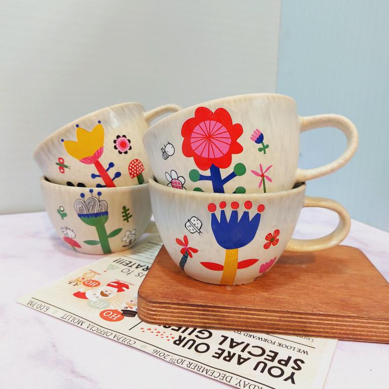 ماگ فنجون لاته خوری طرح گل رنگی کد 1632