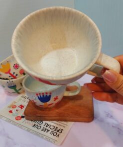 ماگ فنجون لاته خوری طرح گل رنگی کد 1632