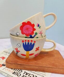 ماگ فنجون لاته خوری طرح گل رنگی کد 1632