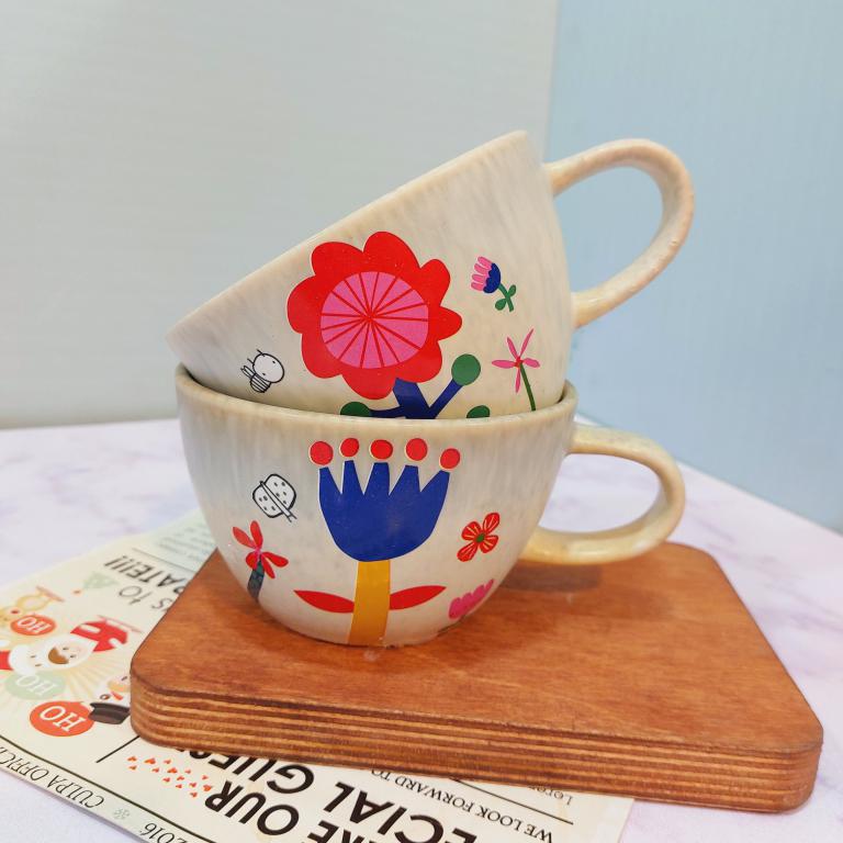 ماگ فنجون لاته خوری طرح گل رنگی کد 1632