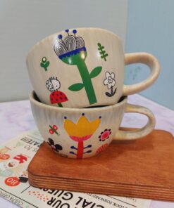 ماگ فنجون لاته خوری طرح گل رنگی کد 1632