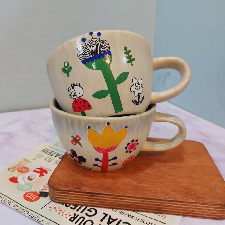 ماگ فنجون لاته خوری طرح گل رنگی کد 1632