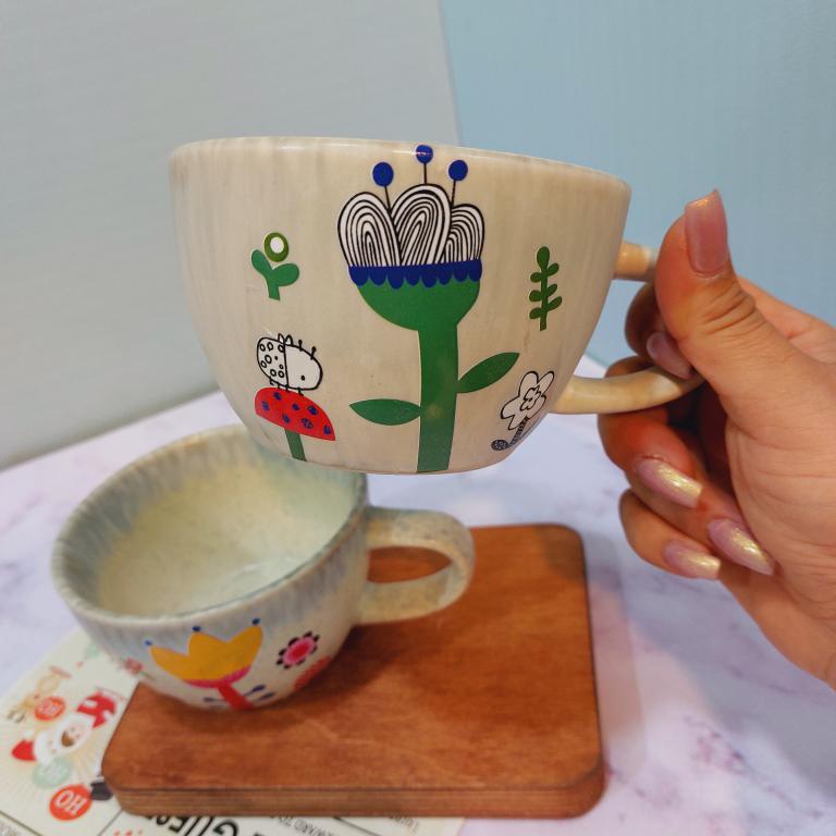 ماگ فنجون لاته خوری طرح گل رنگی کد 1632