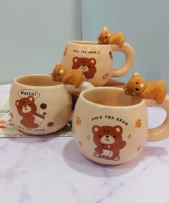 ماگ خرسی دسته برجسته قهوه ای کد 1678