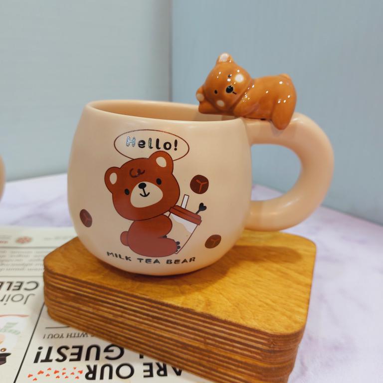 ماگ خرسی دسته برجسته قهوه ای کد 1678