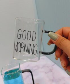 ماگ پیرکس دسته مشکی گود مورنینگ دو حجم کد1504