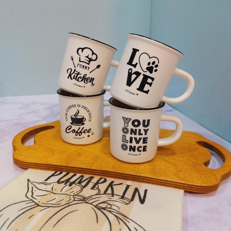 ماگ دسته دار سفید لبه مشکی کد 1699