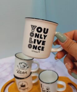 ماگ دسته دار سفید لبه مشکی کد 1699