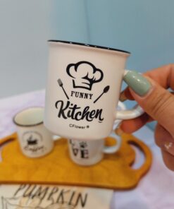 ماگ دسته دار سفید لبه مشکی کد 1699