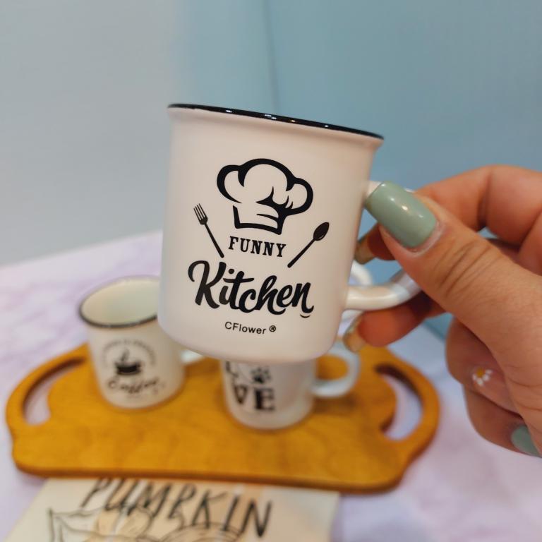 ماگ دسته دار سفید لبه مشکی کد 1699