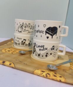 ماگ زیره چوبی طرح نت موسیقی دارای قاشق مغناطیسی کد 1778