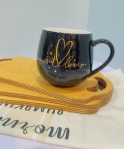 ماگ دسته دار سفید و مشکی طرح دار کد 1791