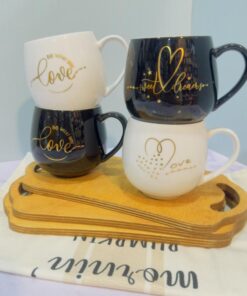 ماگ دسته دار سفید و مشکی طرح دار کد 1791