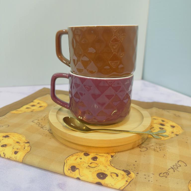 فنجان لته خوری طرح لوزی مربع زیر چوبی کد 1807