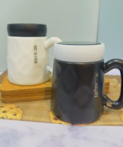 ست ماگ درپیچی سفید و مشکی دسته پهن کد 1812