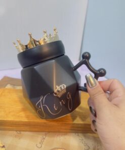 ماگ ست در پیچی تاجدار سفید و مشکی کد 1813