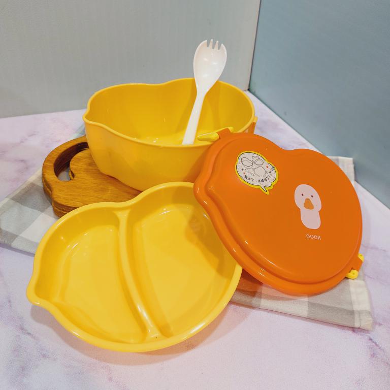 ظرف غذای دو طبقه پلاستیکی کودک طرح حیوانات رنگی کد 1741