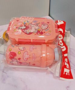 ست ظرف غذا و قمقمه نی دارطرح یونیکورنی کودک سه رنگ کد 1743